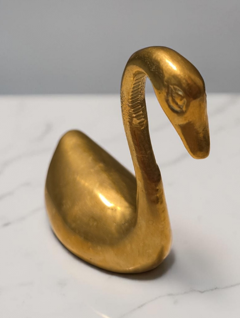 Brass Swan Figurine - Gold Decorative Accent - Picture 2 of 2